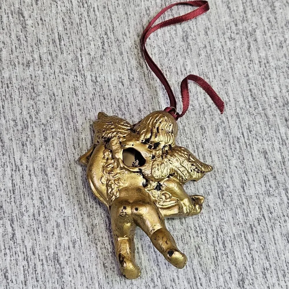 Vintage Christmas Ornament Angel Cherub Gold Finish Victorian Holiday Decoration